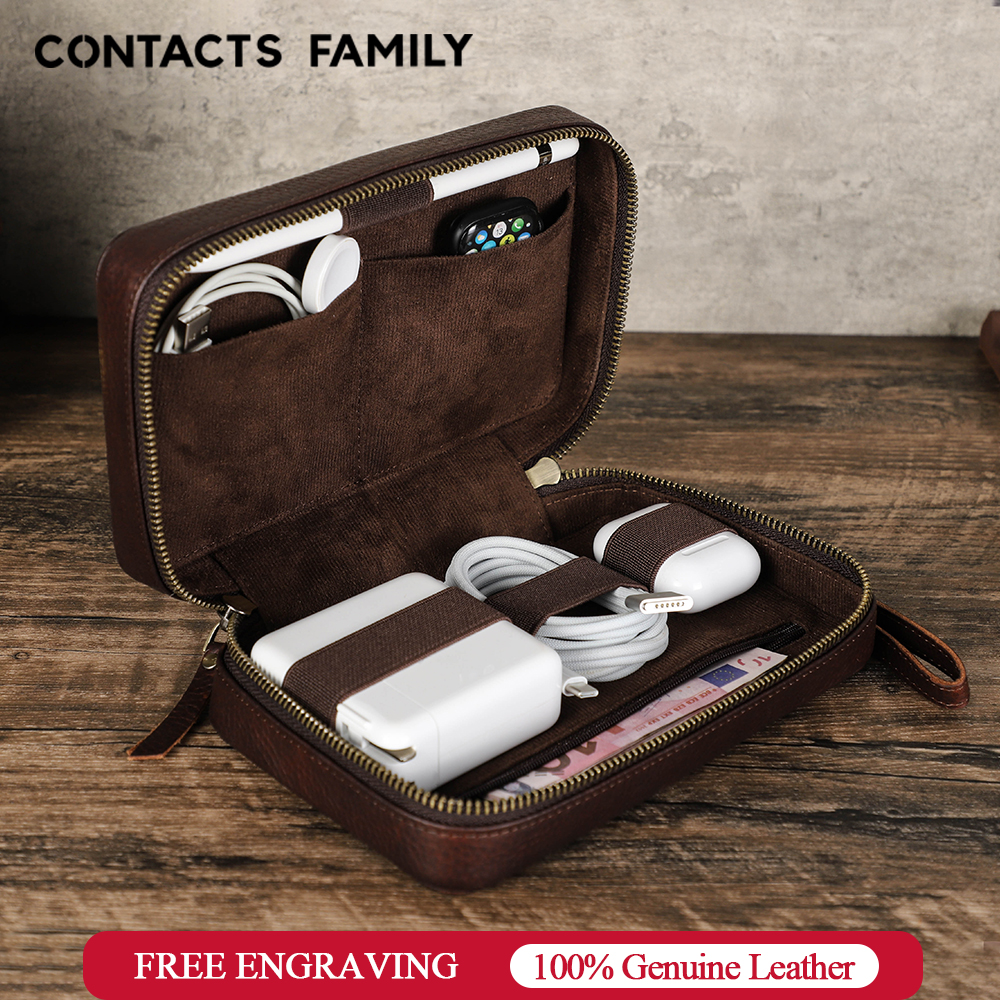 Cable Management Bag - Genuine Leather Portable USB Data Cable