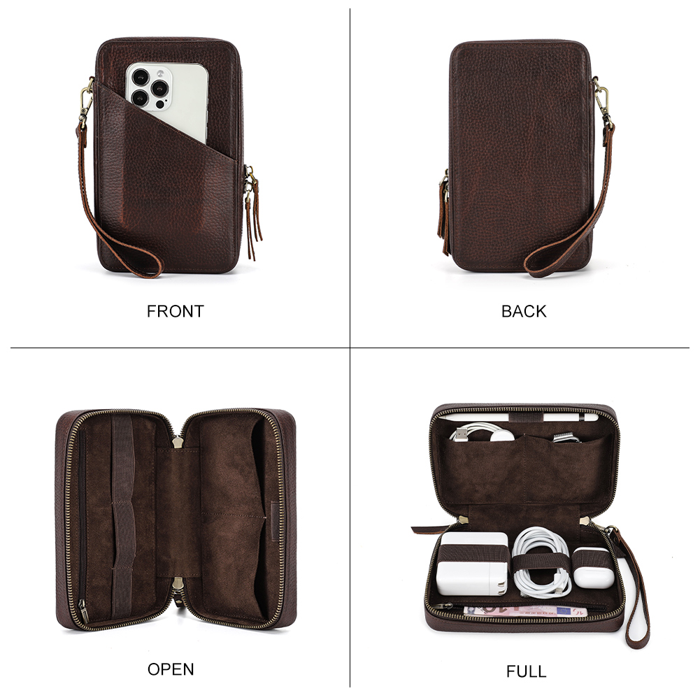 Genuine Leather Portable USB D - Cable Management Bag avis et prix