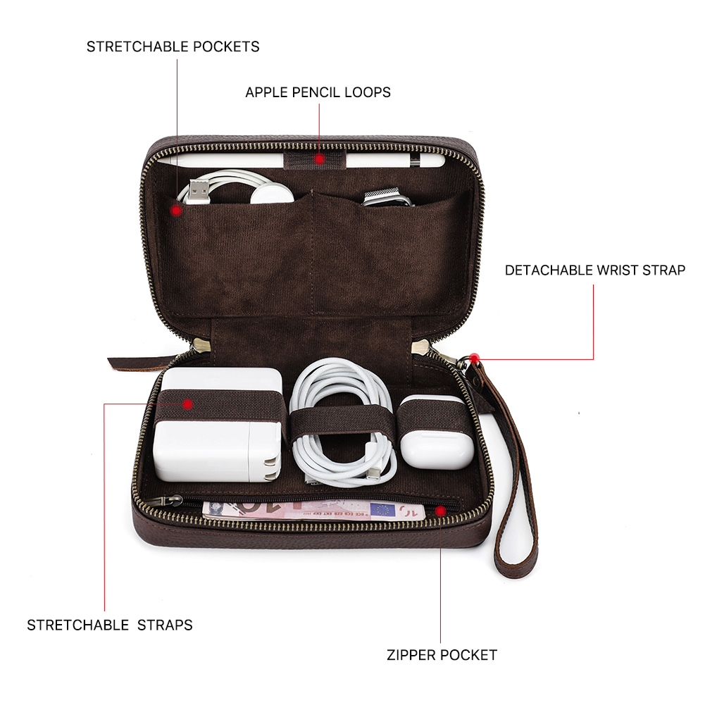 Genuine Leather Portable USB D - Cable Management Bag avis et prix