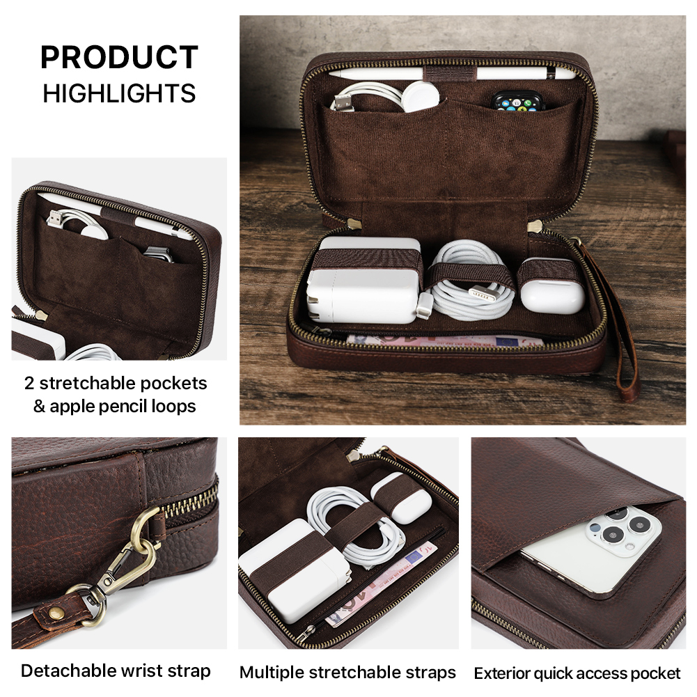Genuine Leather Portable USB D - Cable Management Bag avis et prix