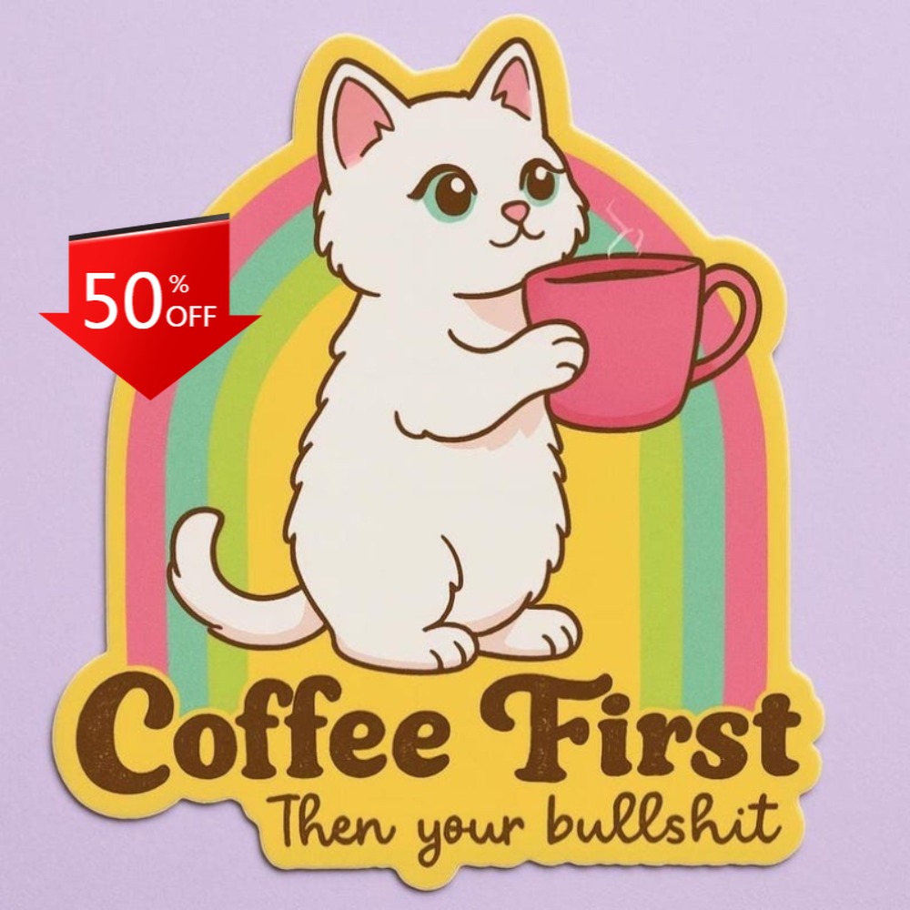 Fun coffee cat stickers Retro  - Laptop Unique Accessories avis et prix