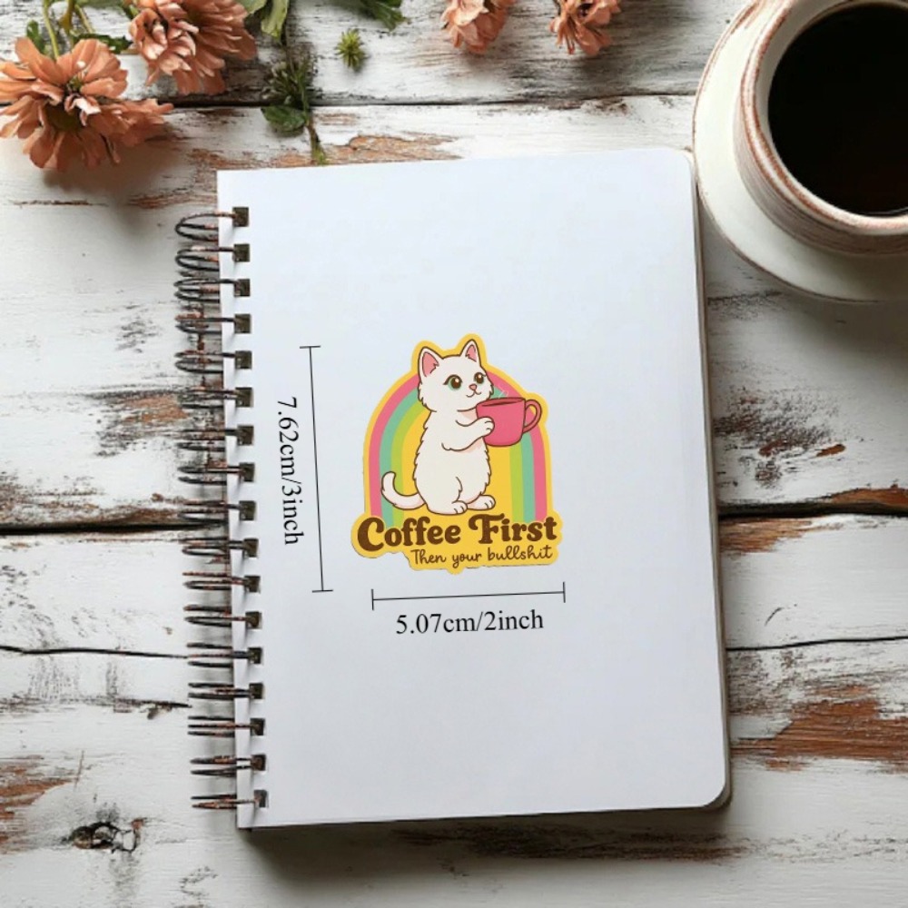 Fun coffee cat stickers Retro  - Laptop Unique Accessories avis et prix