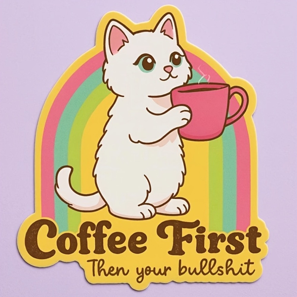 Fun coffee cat stickers Retro  - Laptop Unique Accessories avis et prix